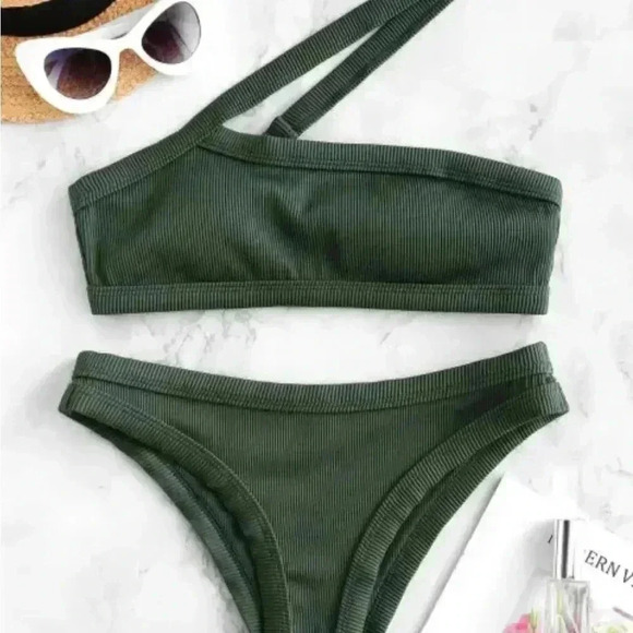 ZAFUL One Shoulder Textured Ribbed Bikini Set - Picture 2 of 8
